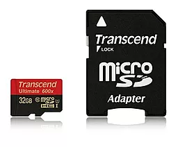 Карта памяти Transcend microSDHC 32GB Ultimate 600X Class 10 UHS-I U1 + SD-адаптер (TS32GUSDHC10U1)