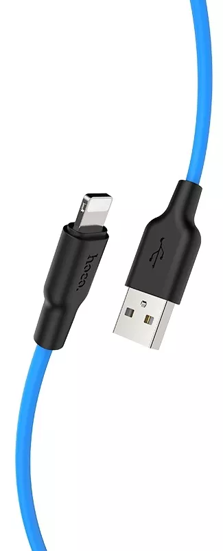 Кабель Hoco X21 Plus Silicone USB-A - Lightning 12w 2.4a 0.25м cable Black/Blue - фото 2