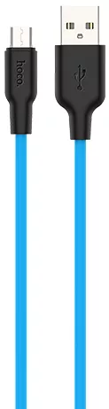 Кабель Hoco X21 Plus Silicone USB-A - micro USB 12w 2.4a 1м cable Black/Blue - фото 1