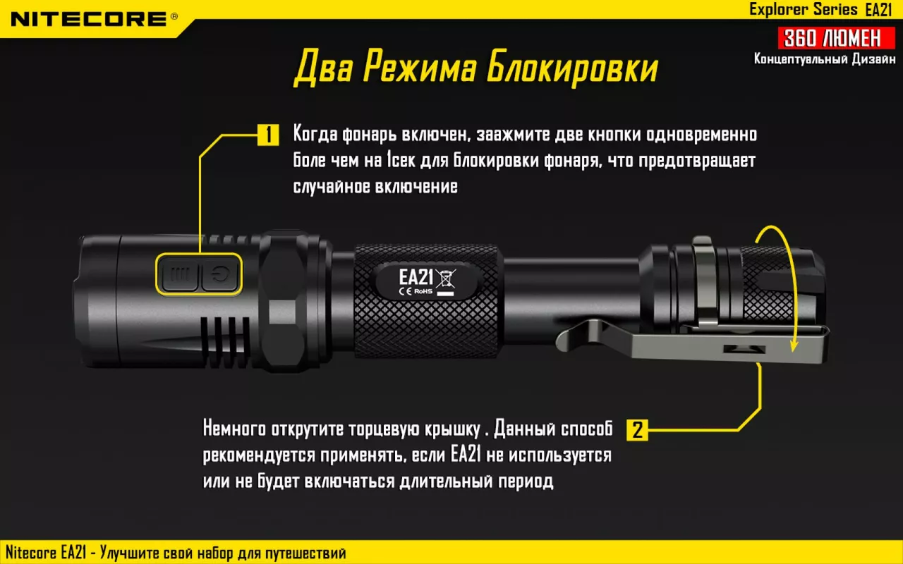 Ліхтарик акумуляторний Nitecore EA21 (Сree XP-G2 R5) - фото 14