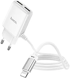 Сетевое зарядное устройство Hoco C82A 2.4a 2xUSB-A ports charger + Lightning cable white