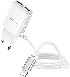 Сетевое зарядное устройство Hoco C82A 2.4a 2xUSB-A ports charger + Lightning cable white - фото Сетевое зарядное устройство Hoco C82A 2.4a 2xUSB-A ports charger + Lightning cable white