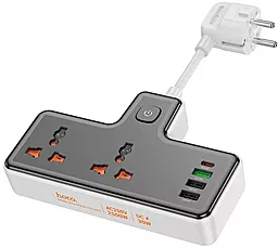 Мережевий фільтр (подовжувач) Hoco AC12A 2500w 12a 0.85м 2 розетки 30w PD/QC 3xUSB-A/USB-C ports з вимимкачем чорний