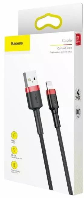 Кабель Baseus Cafule USB-A - Lightning 12w 2.4a 1м cable Black/Red (CALKLF-B19) - фото 10