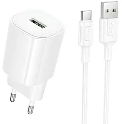 Мережевий зарядний пристрій з швидкою зарядкою Borofone BA102A Pudding 18w QC3.0 USB-A ports charger + USB-C cable white - фото Мережевий зарядний пристрій з швидкою зарядкою Borofone BA102A Pudding 18w QC3.0 USB-A ports charger + USB-C cable white