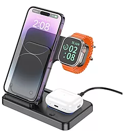 Беспроводная док-станция Borofone BQ26 3-in-1 15w wireless charger black - фото Беспроводная док-станция Borofone BQ26 3-in-1 15w wireless charger black