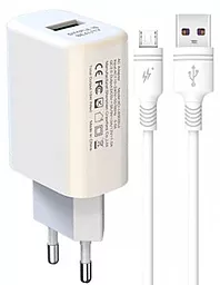 Мережевий зарядний пристрій XO L85D USB-A QC3.0 18W 3A + micro USB Cable White