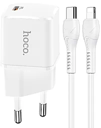 Мережевий зарядний пристрій зі швидкою зарядкою Hoco N10 20w PD USB-C fast charger + USB-C to Lightning cable white - фото Мережевий зарядний пристрій зі швидкою зарядкою Hoco N10 20w PD USB-C fast charger + USB-C to Lightning cable white