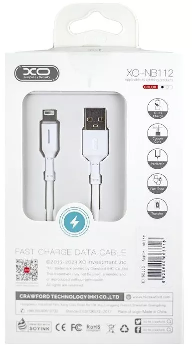 Кабель XO NB112 USB-A - Lightning 12w 3a 1м cable White - фото 3