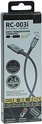 Кабель Remax USB-A - Lightning 12w 2.4a 1м cable Grey (RC-003i) - мініатюра 2 Кабель Remax USB-A - Lightning 12w 2.4a 1м cable Grey (RC-003i) - мініатюра 2