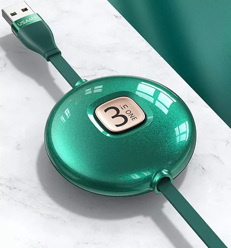 Універсальний кабель Usams U69 Retractable 3-in-1 USB-A to Type-C/Lightning/micro USB 10w 1м сable Green - фото 2