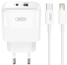 Мережевий зарядний пристрій XO L138 30w PD USB-C/USB-A ports charger + USB-C to Lightning cable white - фото Мережевий зарядний пристрій XO L138 30w PD USB-C/USB-A ports charger + USB-C to Lightning cable white
