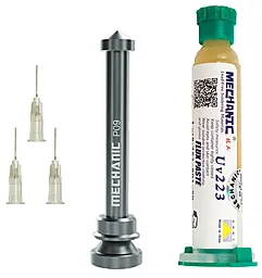 Флюс паста Mechanic UV223, с металлическим толкателем, для бессвинцовой пайки, нейтральный, 10 мл в шприце - фото Флюс паста Mechanic UV223, с металлическим толкателем, для бессвинцовой пайки, нейтральный, 10 мл в шприце