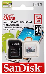 Карта пам'яті SanDisk microSDXC 64GB Ultra Class 10 UHS-I + SD-адаптер (SDSQUNS-064G-GN3MA) - фото Карта пам'яті SanDisk microSDXC 64GB Ultra Class 10 UHS-I + SD-адаптер (SDSQUNS-064G-GN3MA)