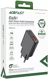 Сетевое зарядное устройство AceFast A69 30w GaN PD USB-C/USB-A ports home charger black - миниатюра 4