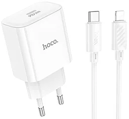 Мережевий зарядний пристрій Hoco C76A Pro 30w PD/QC USB-C + USB-C/Lightning cable white