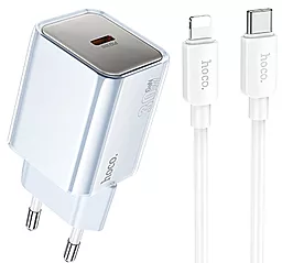 Сетевое зарядное устройство Hoco N47 Glorious 30w PD USB-C fast charger + USB-C to Lightning cable blue - фото Сетевое зарядное устройство Hoco N47 Glorious 30w PD USB-C fast charger + USB-C to Lightning cable blue