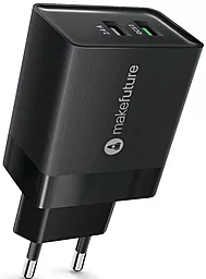 Сетевое зарядное устройство MAKE 18w QC3.0 2xUSB-A ports charger black (MCW-32QBK)