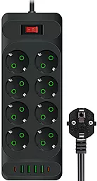 Сетевой фильтр (удлинитель) Voltronic F34U 8 розеток 10A 4xUSB-A-2xUSB-C 2M c выключателем чёрный - фото Сетевой фильтр (удлинитель) Voltronic F34U 8 розеток 10A 4xUSB-A-2xUSB-C 2M c выключателем чёрный