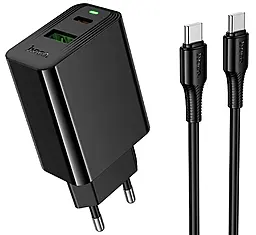 Сетевое зарядное устройство Hoco CS94A 20w PD/QC USB-C/USB-A ports fast charger + USB-C to USB-C cable black - фото Сетевое зарядное устройство Hoco CS94A 20w PD/QC USB-C/USB-A ports fast charger + USB-C to USB-C cable black