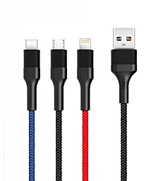 Кабель USB XO NB54 12w 2.4a 3-in-1 USB to Type-C/Lightning/micro USB сable black/red/blue