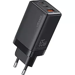 Мережевий зарядний пристрій Usams US-CC180 65w PD/QC 2xUSB-C/USB-A ports home charger black