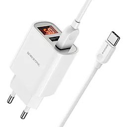 Мережевий зарядний пристрій Borofone BA58A Mighty 2.4a 2xUSB-A ports charger + USB-C cable white