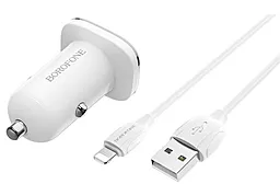 Автомобильное зарядное устройство Borofone BZ12 Lasting Power 2.4a 2xUSB-A ports car charger + Lightning cable white - фото Автомобильное зарядное устройство Borofone BZ12 Lasting Power 2.4a 2xUSB-A ports car charger + Lightning cable white