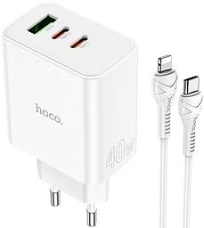 Мережевий зарядний пристрій Hoco C126A 40W PD/QC 2xUSB-C-1xA + USB-C-Lightning Cable White