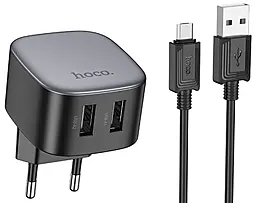 Мережевий зарядний пристрій Hoco CS31A 2.1a 2xUSB-A ports charger + micro USB cable black - фото Мережевий зарядний пристрій Hoco CS31A 2.1a 2xUSB-A ports charger + micro USB cable black
