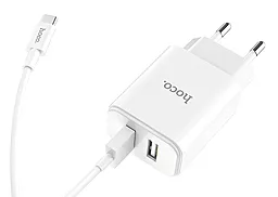 Мережевий зарядний пристрій Hoco C62A Victoria 2.1a 2xUSB-A ports charger + USB-C cable white - фото Мережевий зарядний пристрій Hoco C62A Victoria 2.1a 2xUSB-A ports charger + USB-C cable white
