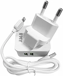 Сетевое зарядное устройство EMY MY-A203 2.4a 2xUSB-A ports charger + Lightning cable white (MY-A203-LW)