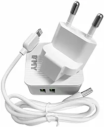 Сетевое зарядное устройство EMY MY-A203 2.4a 2xUSB-A ports charger + Lightning cable white (MY-A203-LW) - фото Сетевое зарядное устройство EMY MY-A203 2.4a 2xUSB-A ports charger + Lightning cable white (MY-A203-LW)