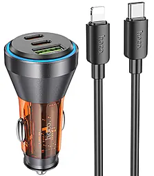 Автомобільний зарядний пристрій Hoco NZ12D 60w PD 2xUSB-C/USB-A ports car charger + USB-C to Lightning cable black/orange - фото Автомобільний зарядний пристрій Hoco NZ12D 60w PD 2xUSB-C/USB-A ports car charger + USB-C to Lightning cable black/orange