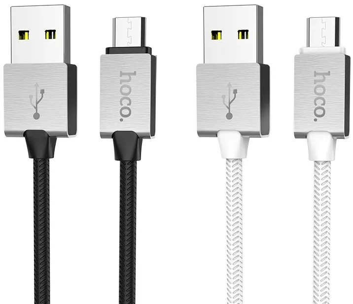 Кабель Hoco U49 Refined Steel USB-A - micro USB 12w 2.4a 1.2м cable White - фото 5