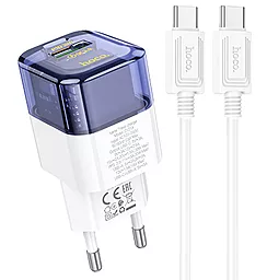 Сетевое зарядное устройство Hoco C131A 30w PD USB-C/USB-A ports charger + USB-C to USB-C cable transparent blue - фото Сетевое зарядное устройство Hoco C131A 30w PD USB-C/USB-A ports charger + USB-C to USB-C cable transparent blue