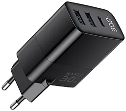 Сетевое зарядное устройство Havit UCLE001 30w GaN PD/QC 2хUSB-A/USB-C ports fast charger black - фото Сетевое зарядное устройство Havit UCLE001 30w GaN PD/QC 2хUSB-A/USB-C ports fast charger black
