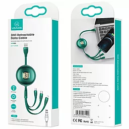 Універсальний кабель Usams U69 Retractable 3-in-1 USB-A to Type-C/Lightning/micro USB 10w 1м сable Green - мініатюра 4