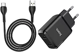 Сетевое зарядное устройство Hoco N7 Speedy 2USB + USB Type-C Cable Black - миниатюра 2