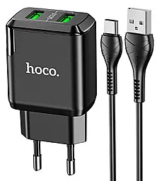 Мережевий зарядний пристрій зі швидкою зарядкою Hoco N6 18w QC3.0 2xUSB-A ports charger + USB-C cable black - фото Мережевий зарядний пристрій зі швидкою зарядкою Hoco N6 18w QC3.0 2xUSB-A ports charger + USB-C cable black