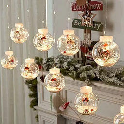 Гирлянда Luca Lighting занавес штора Шары с наполнением Дед Мороз, 3.0м, 10 шаров Теплый белый
