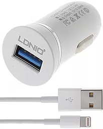 Автомобильное зарядное устройство LDNio Car Charger 2.1A + Lightning Cable White-silver (DL-C12)