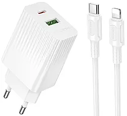 Сетевое зарядное устройство Borofone BAS76A 30w PD USB-C/USB-A ports charger + USB-C to Lightning cable white - фото Сетевое зарядное устройство Borofone BAS76A 30w PD USB-C/USB-A ports charger + USB-C to Lightning cable white