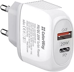 Мережевий зарядний пристрій з швидкою зарядкою ColorWay Type-C PD/USB QC3.0 20W White (CW-CHS024QPD-WT)