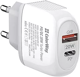 Сетевое зарядное устройство с быстрой зарядкой ColorWay 20w PD USB-C/USB-A home charger white (CW-CHS024QPD-WT) - фото Сетевое зарядное устройство с быстрой зарядкой ColorWay 20w PD USB-C/USB-A home charger white (CW-CHS024QPD-WT)