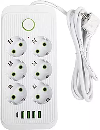Мережевий фільтр (подовжувач) XoKo 2м 6 Розеток 10a 4xUSB-A/USB-C з вимикачeм білий (XК-SP6-4-1-WH) - фото Мережевий фільтр (подовжувач) XoKo 2м 6 Розеток 10a 4xUSB-A/USB-C з вимикачeм білий (XК-SP6-4-1-WH)