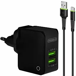 Сетевое зарядное устройство Intaleo TCA242 2.4a 2xUSB-A ports charger + USB-C cable black (1283126491757) - фото Сетевое зарядное устройство Intaleo TCA242 2.4a 2xUSB-A ports charger + USB-C cable black (1283126491757)