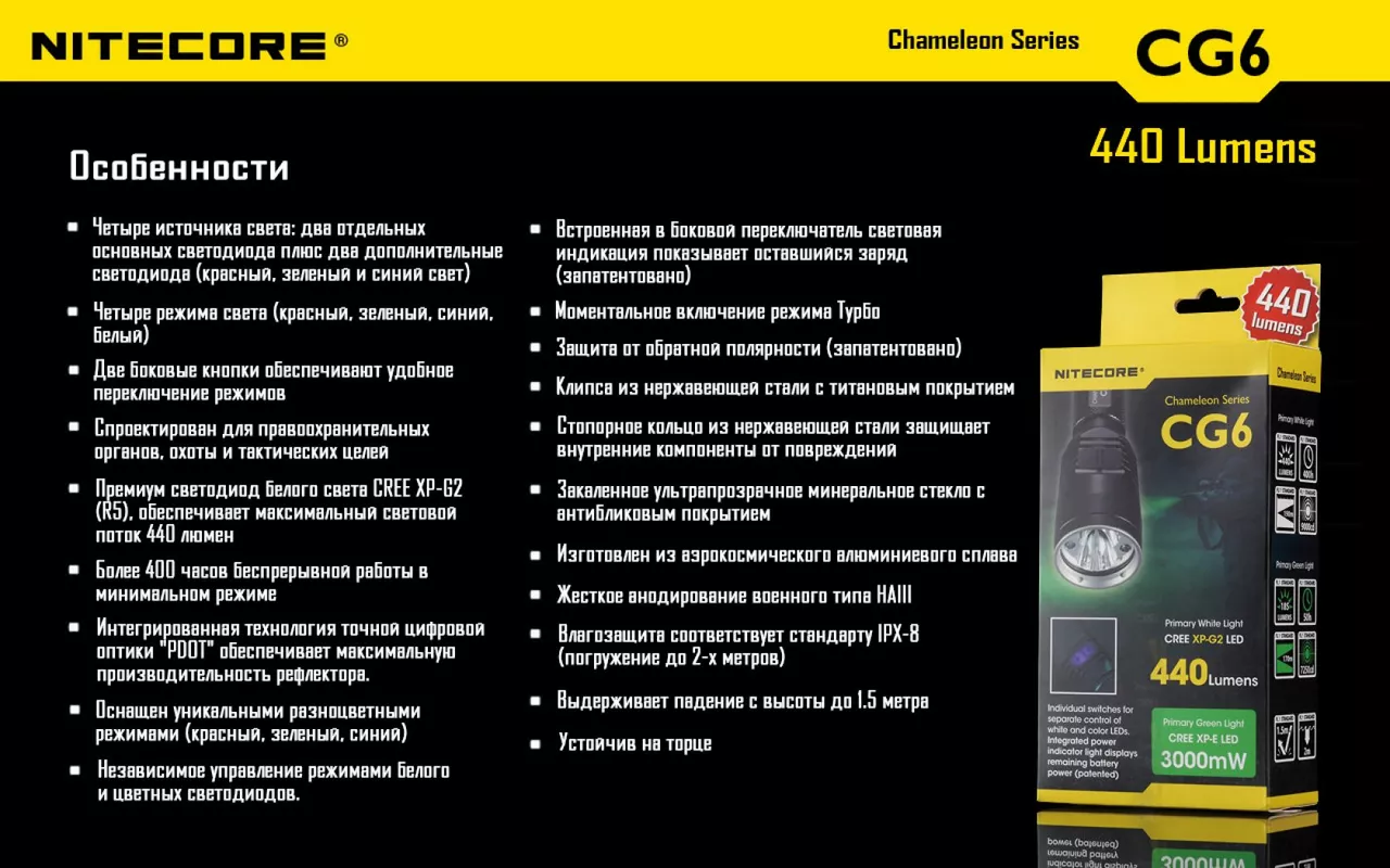 Ліхтарик акумуляторний Nitecore CG6 (6-1103) (1x18650, 2xCR123, 2xRCR123) - фото 23