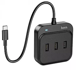 USB Type-C хаб Hoco HB31 Easy 4-in-1 USB3.0+3xUSB2.0 0.2m Hub black - мініатюра 3
