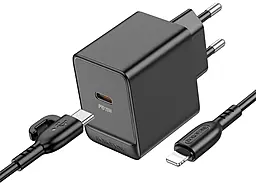 Мережевий зарядний пристрій Borofone BAS13A 20w PD USB-C port charger + USB-C to Lightning cable black - фото Мережевий зарядний пристрій Borofone BAS13A 20w PD USB-C port charger + USB-C to Lightning cable black